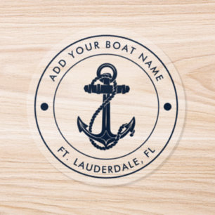 Nautical Boat Name Navy Blue Anchor Classic Round Sticker