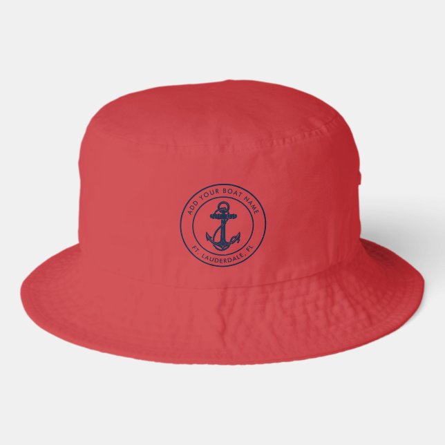 Nautical Boat Name Navy Blue Anchor Custom Bucket Hat (Front)
