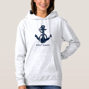 Nautical Boat Name Navy Blue Anchor Custom Hoodie