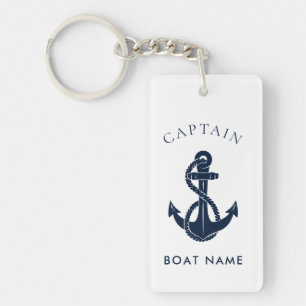 Nautical Boat Name Navy Blue Anchor Custom Keychain