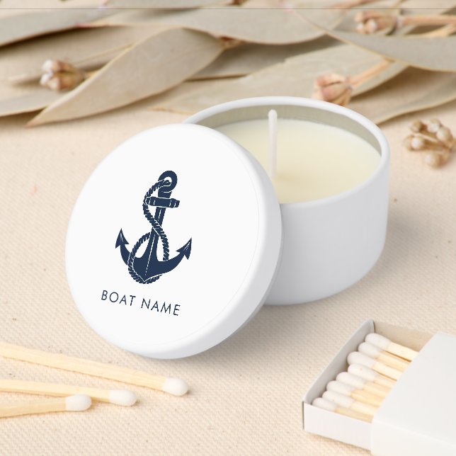 Nautical Boat Name Navy Blue Anchor Custom Mini Candle Favors (Insitu)