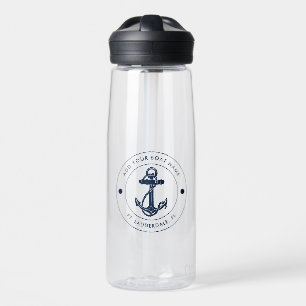 Nautical Boat Name Navy Blue Anchor Custom Water Bottle