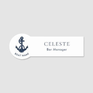 Nautical  Boat Name Navy Blue Anchor Employee Tag