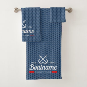 Nautical Boat Name Navy Blue Personalized Modern Bath Towel Set