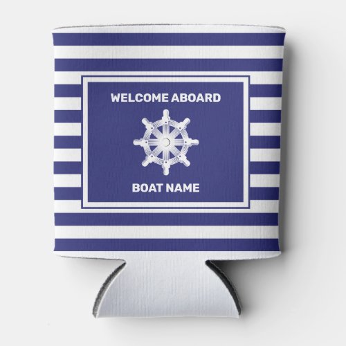 Nautical Boat Name Navy Blue Striped Cooler
