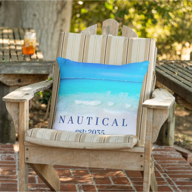 Nautical Boat Name Ocean Sea Blue  Outdoor Pillow (Chair)