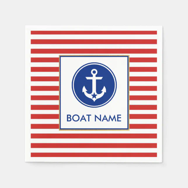 Nautical Boat Name Party Cocktail Napkins RWB Zazzle