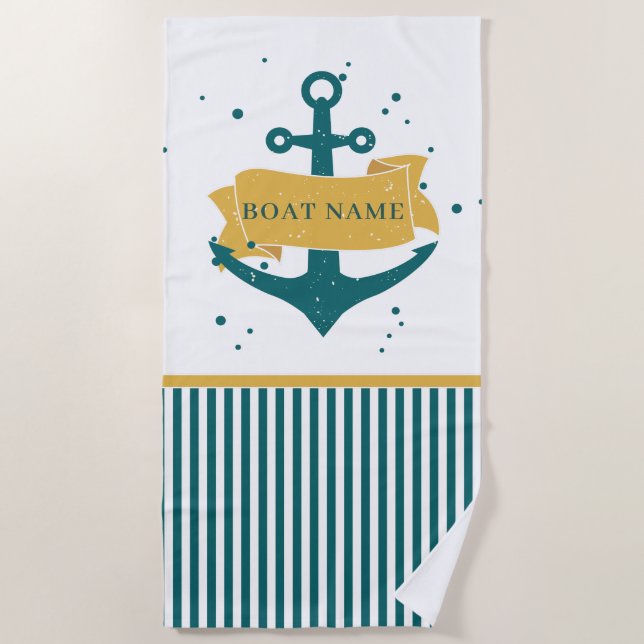 Nautical Boat Name Personalized Beach Towel (Front)