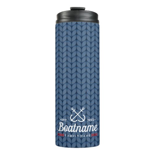 Nautical Boat Name Personalized Blue Wool Thermal Tumbler