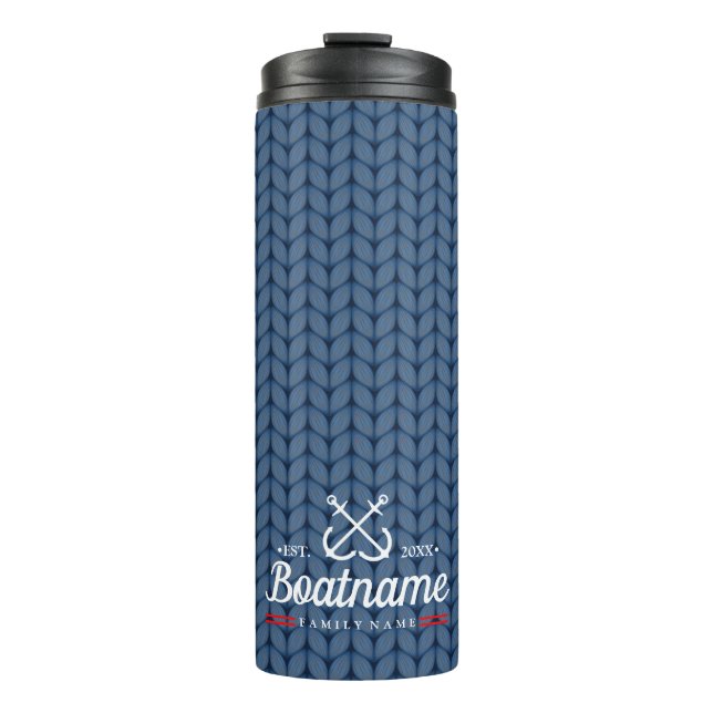 Nautical Boat Name Personalized Blue Wool Thermal Tumbler (Front)