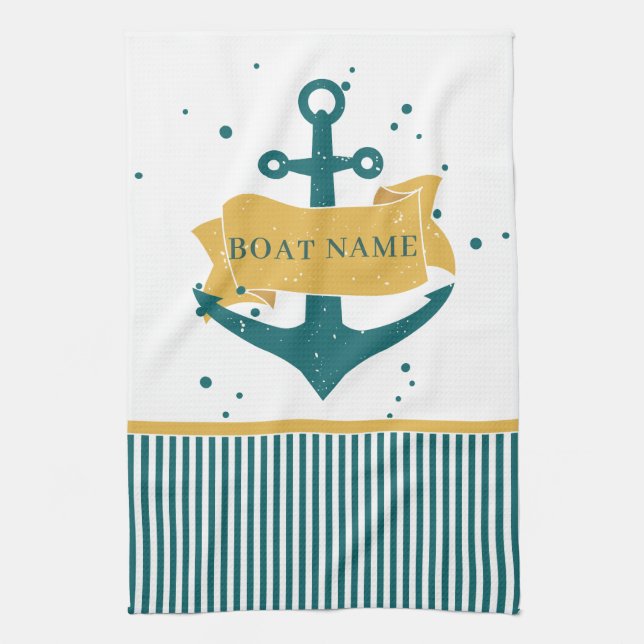 Nautical Boat Name Personalized Kitchen Towel (Vertical)