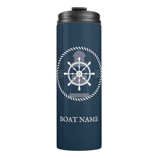 Nautical Boat Name Personalized Navy Blue Thermal Tumbler (Front)