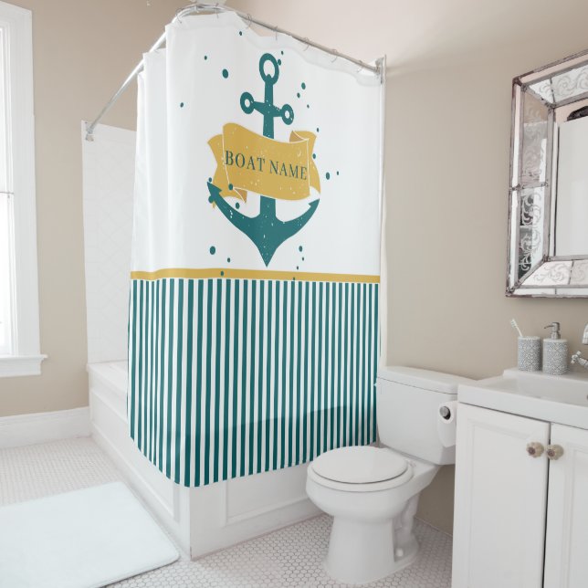 Nautical Boat Name Personalized Shower Curtain (In Situ)