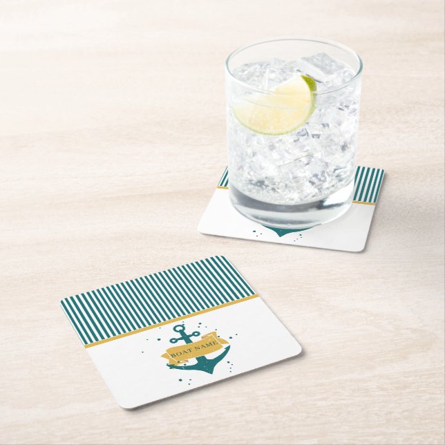 Nautical Boat Name Personalized Square Paper Coaster (Insitu)