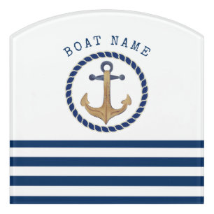 Nautical Boat Name,Retro Anchor Navy Blue Door Sign