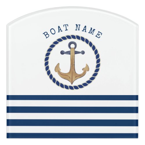 Nautical Boat NameRetro Anchor Navy Blue   Door Sign