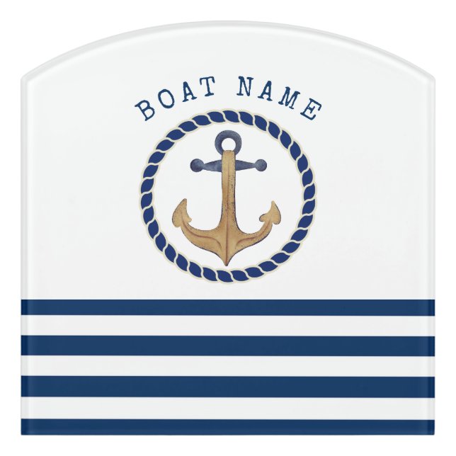 Nautical Boat Name,Retro Anchor Navy Blue   Door Sign (Contour Front)