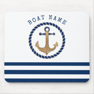 Nautical Boat Name,Retro Anchor Navy Blue Mouse Pad