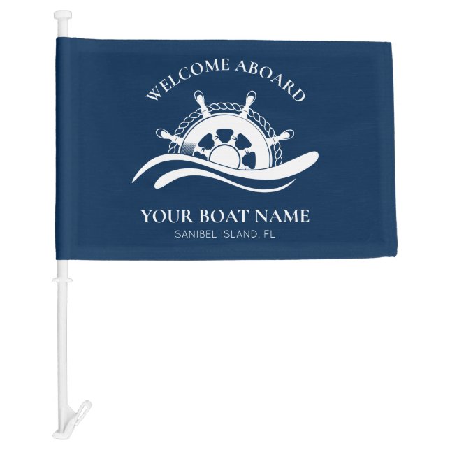 Nautical Boat Name Ship Wheel Car Flag (Front)