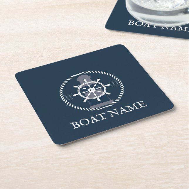 Nautical Boat Name Square Paper Coaster (Angled)
