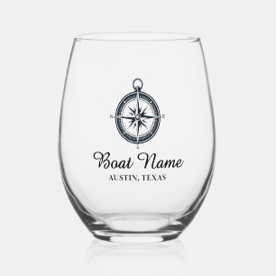 Nautical Boat Name Stemless Wine Glass