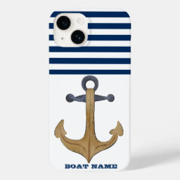 Nautical Boat Name,Vintage Anchor Navy Blue Stripe Case-Mate iPhone 14 Case