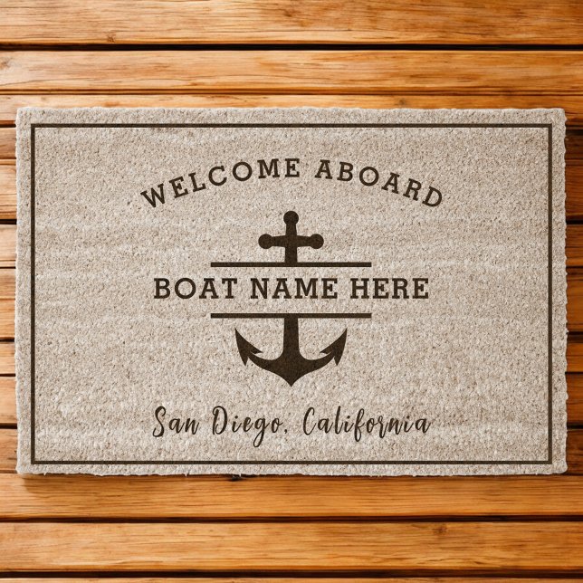 Nautical Boat Name Welcome Aboard Anchor  Fiber Doormat (Creator Uploaded)