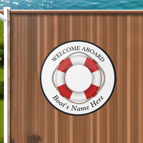 Nautical Boat Name Welcome Aboard Black Red White  Outdoor Rug