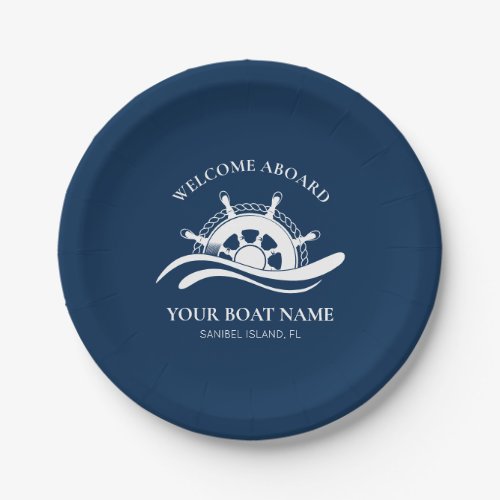Nautical Boat Name Welcome Aboard Ship Wheel Navy Paper Plates