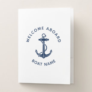Nautical Boat Navy Blue Anchor Welcome Aboard Pocket Folder