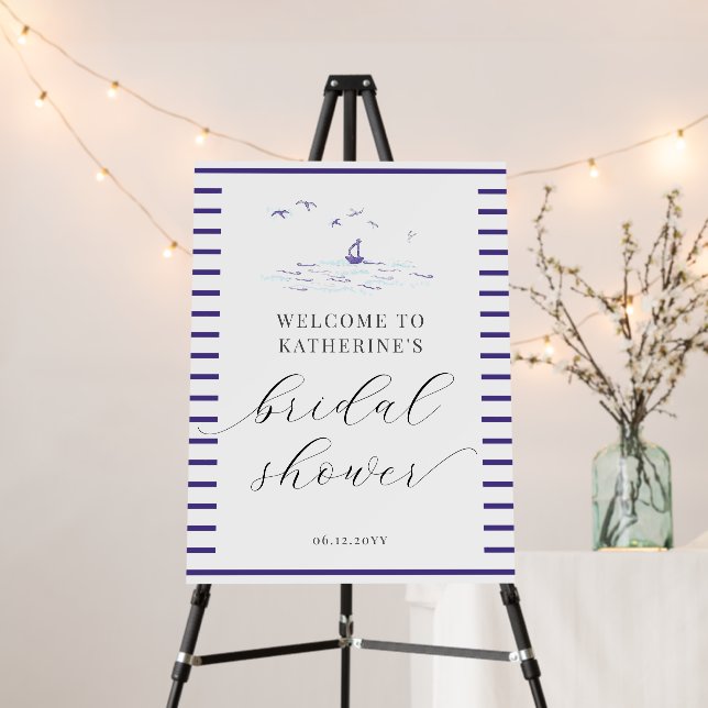 Nautical Boat Ocean Waves Bridal Shower Welcome Foam Board (In Situ (Stand))