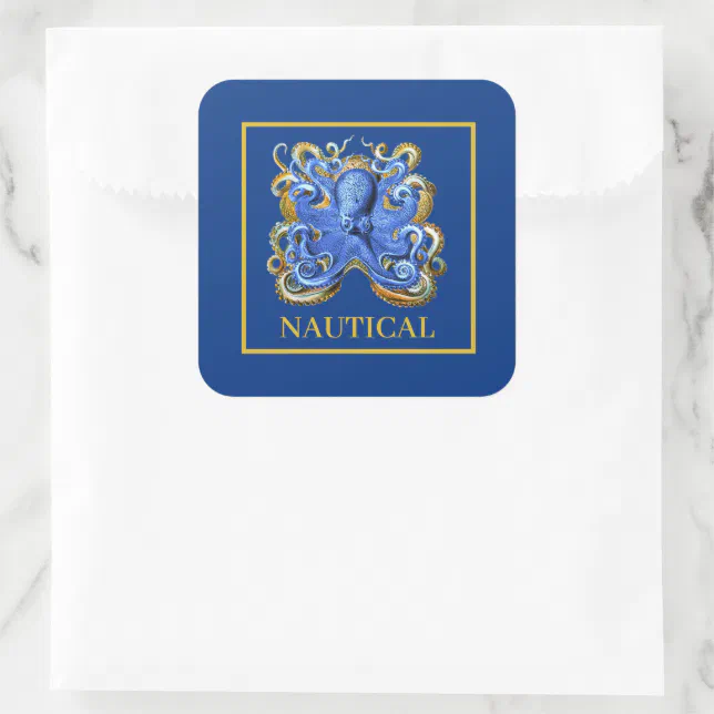 Nautical Boat Octopus Personal Marine Square Sticker | Zazzle