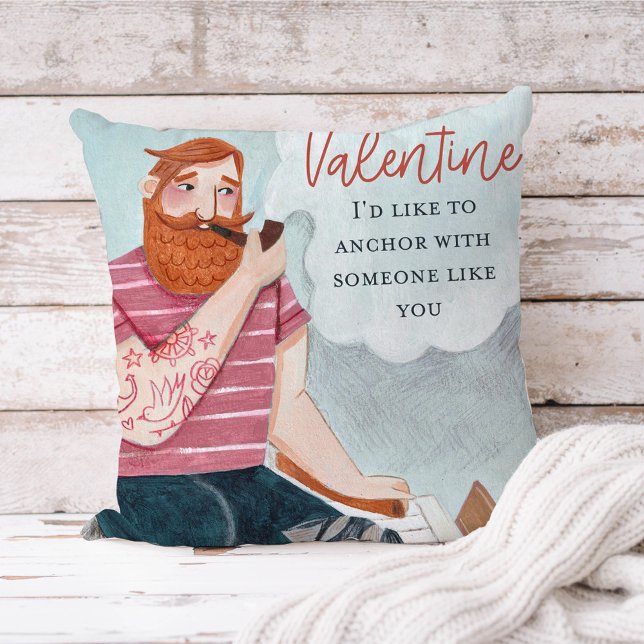 Nautical boat owner Valentine's Day  Throw Pillow (Creator Uploaded)