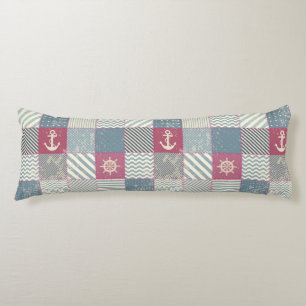 Nautical Boat Ship Wheel Anchor Patchwork Design Body Pillow