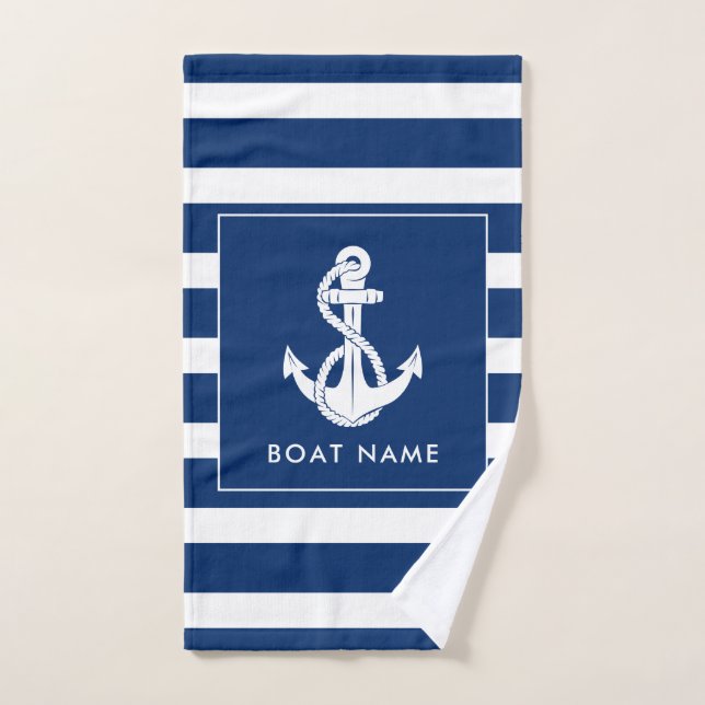 Nautical Boat Swag White Anchor Custom Hand Towel (Hand Towel)