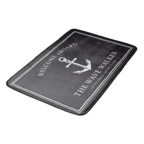 Nautical Boat Welcome | Bright Black and White Bath Mat