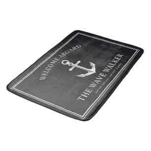 Nautical Boat Welcome   Bright Black and White Bath Mat