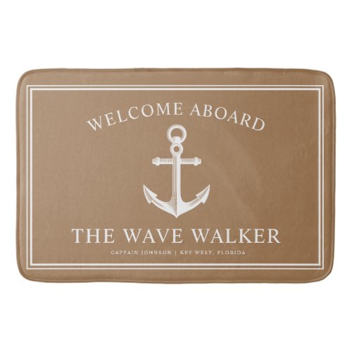 Nautical Boat Welcome  Khaki and White Bath Mat