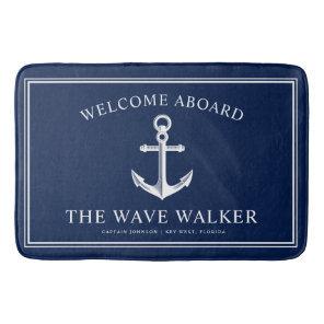 Nautical Boat Welcome | Navy and White Bath Mat