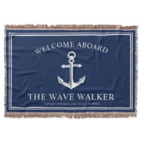 Nautical Boat Welcome | Navy and White Throw Blanket Nautical Boat Welcome | Navy and White Throw Blanket