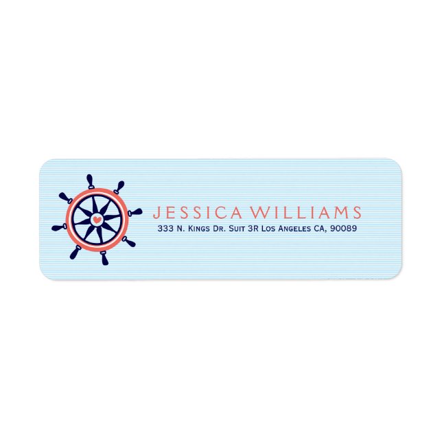Nautical Boat Wheel & Baby Blue Stripes Label (Front)