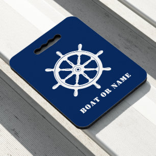 Nautical Boat Wheel Helm Your Boat or Name Navy Seat Cushion