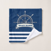 Nautical Boat Wheel, Navy Blue Stripes Bath Towel Set | Zazzle