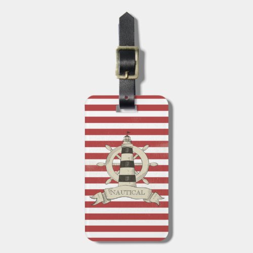 NauticalBoat WheelRed and White Stripes Luggage Tag