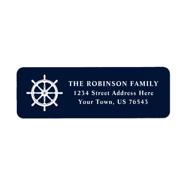 Nautical Boat Wheel Ship Helm Navy Blue Address Label (Front)