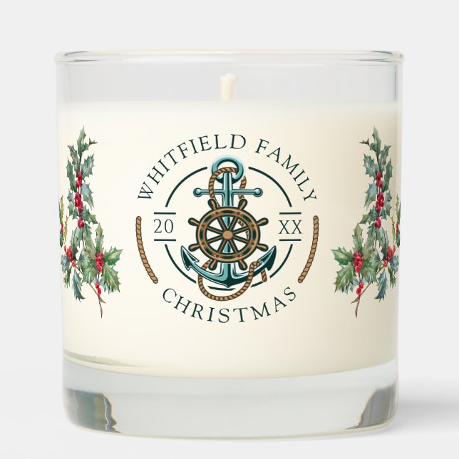 Nautical Boathouse Botanical Red Berries Christmas Scented Candle (Front)