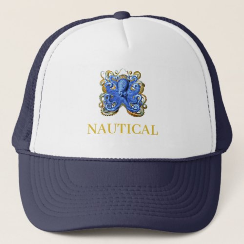 Nautical Boating Octopus Elegant Blue Personal  Trucker Hat