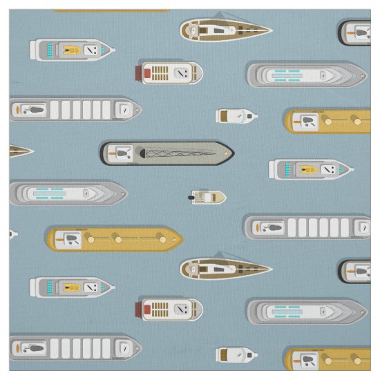 Nautical boating shipwatching On the River blue Fabric