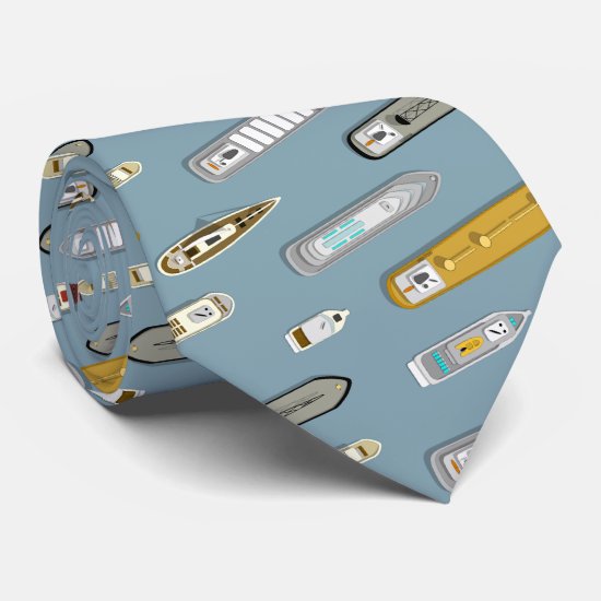 Nautical boating shipwatching On the River blue Neck Tie
