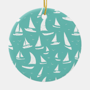 Nautical Boats Blue and White Personalized Ceramic Ornament